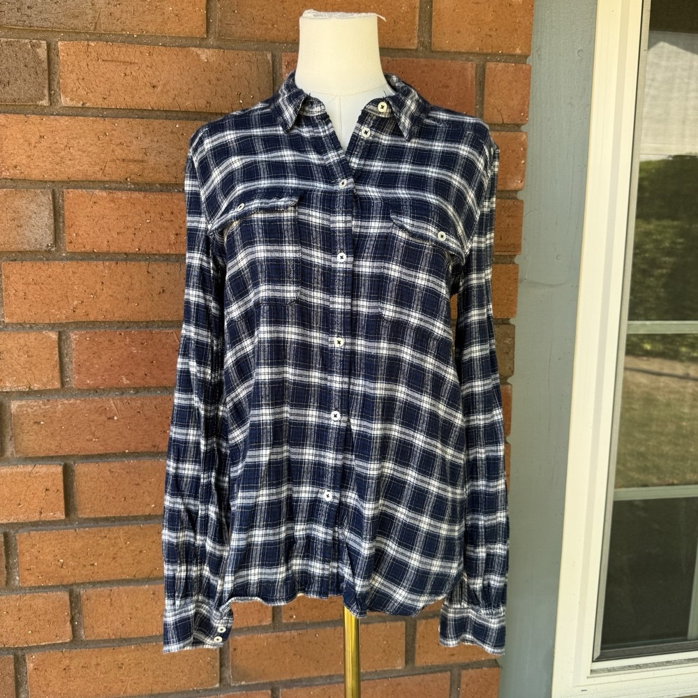 PAIGE Plaid Flannel Lightweight Cotton |‎ Blue White | Womens Small